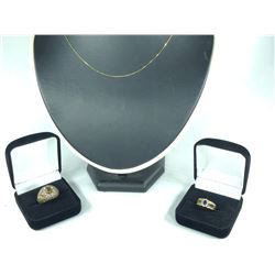 3 PCS TOTAL: 1- ONE LADIES 18KT YELLOW GOLD NATURAL BLUE SAPPHIRE AND DIAMOND SET DRESS RING, OVAL