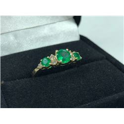 LADIES 14KT YELLOW GOLD EMERALD DIAMOND DRESS RING