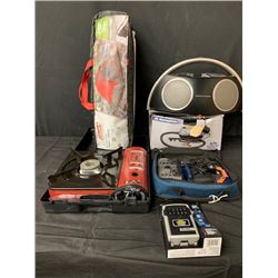 BAG OF ASSORTED CAMPING GEAR, TENT, CAMPING STOVE AND MORE