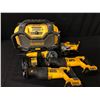 Image 1 : PAIR OF DEWALT CORDLESS SAWZALLS, JIGSAW, CORDED GRINDER, JOB SITE RADIO, 2 BATTERIES & CHARGER