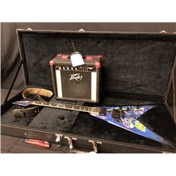 DAVE MUSTAINE SIGNATURE ELECTRIC GUITAR WITH CASE, AND PEAVEY AUDITION 20 GUITAR AMP