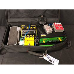 GUITAR PEDAL BOARD INCLUDING MARK BASS, LITTLE MARK NINJA AMP, SHURE WIRELESS GUITAR TRANSMITTER,