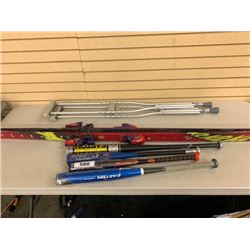 LOTS OF SPORTS EQUIPMENT BASEBALL BATS, K2 SKIS, CRUTCHES