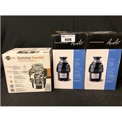2 AQUAART 3/4HP AA8900 FOOD WASTE DISPOSERS AND 1 3/4HP INSINKERATOR