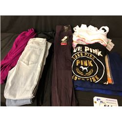 BAG OF WOMENS CLOTHING, BANANA REPUBLIC SWEATERS, FOREVER 21 LEGGINGS AND PANTS, SPORTS BRAS AND