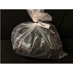 BAG OF ASSORTED CLOTHING, TRAVEL KIT & MORE