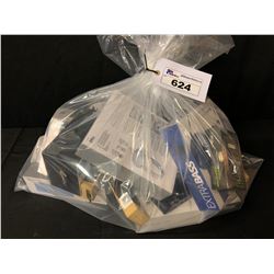 BAG OF ASSORTED BLUETOOTH SPEAKERS, HEADPHONES, CHARGING CABLES & MORE