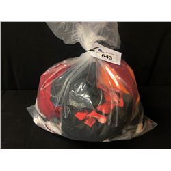 BAG OF ASSORTED CLOTHING, JACKETS, HATS, SUNGLASSES & MORE