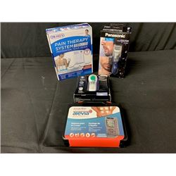 BAG OF ASSORTED HEALTH AND GROOMING PRODUCTS, PAIN THERAPY PADS, BEARD TRIMMER AND MORE