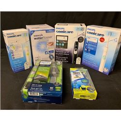 BAG OF ASSORTED GROOMING PRODUCTS, SONICARE TOOTHBRUSHES, BEARD TRIMMER AND MORE