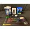 Image 1 : BAG OF ASSORTED ELECTRONICS, GAMING KEYBOARD, SMART ROPE, DASH CAMERA AND GPS
