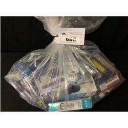 BAG OF ASSORTED TOOTHPASTE, RAZORS, TRIMMERS & WHITENING STRIPS