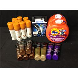 BAG OF ASSORTED HAIR CARE, BEARD TRIMMER, COCONUT OIL AND TIDE PODS