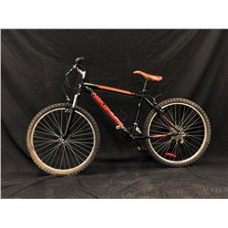 BLACK AND ORANGE NAKAMURA ECKO 2.6 18 SPEED FRONT SUSPENSION HYBRID MOUNTAIN BIKE