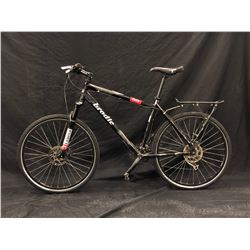 BLACK BRODIE 27 SPEED HYBRID MOUNTAIN BIKE WITH FRONT AND REAR HYDRAULIC DISK BRAKES, CLIP PEDALS