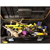 Image 1 : DEWALT TOOLBOX WITH ASSORTED TOOLS INC. QUICK GRIP CLAMPS, VICE GRIPS, LEVELS, SQUARES, FILES AND