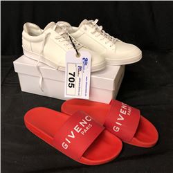 PAIR OF CALVIN KLEIN BALIN SHOES SIZE US MEN'S 12, AND PAIR OF RED GIVENCHY PARIS SANDALS