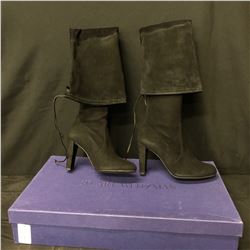 PAIR OF STUART WEITZMAN HIGHLAND BLACK SUEDE BOOTS, SIZE US 8