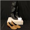 Image 1 : PAIR OF CELINE "BOOT 95" WOMEN'S BOOTS, SIZE 38.5, AND PAIR OF CELINE BEIGE LEATHER PUMPS, SIZE 38