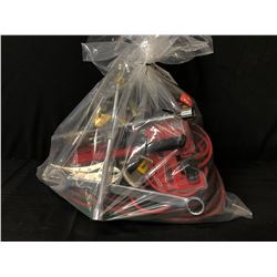 LOT OF ASSORTED TOOLS INC. OXYACETYLENE HOSE AND CUTTING TORCH, VICE GRIPS, SCREWDRIVERS, HAMMERS