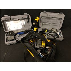 LOT OF TOOLS INC. DREMEL MULTI-MAX AND SAW-MAX, DEWALT DRILL WITH CHARGER, DEWALT TOOL BAG AND MORE