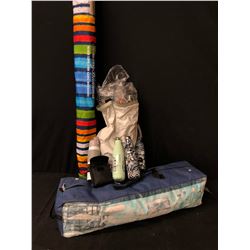 ASSORTED OUTDOOR ITEMS INC. FOLDING UMBRELLA, TENT, WATER BOTTLES AND MORE