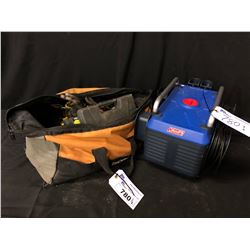 COLEMAN PRESSURE WASHER (NO HOSES) AND TOOL BAG WITH TOOLS INC. POWER AND HAND TOOLS (2 PIECES)