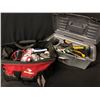 Image 1 : TOOL BOX AND BAG WITH CONTENTS INC. HAND TOOLS, METERS, DREMEL TOOL AND MORE (2 PIECES)
