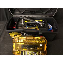 DEWALT TOOL BOX WITH TOOL CONTENTS, AND DEWALT SOCKET SET (2 PIECES)