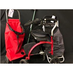 FOLDING MOBILITY WALKER, ROLSER FOLDING TOTE CART, BLACK HEAVY DUTY FOLDING METAL TOTE CART AND