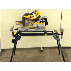 DEWALT DWS780 12" DOUBLE BEVEL SLIDING COMPOUND MITER SAW, AND MASTERCRAFT STAND WITH IN FEED ROLLER