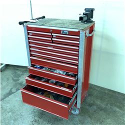 BEACH HEAVY DUTY 12 DRAWER MOBILE TOOL CHEST WITH WESTWARD BENCH VICE