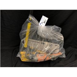 2 TON FLOOR JACK, RIDGID GRINDER, 14 LB HAMMER, AND STANLEY SOCKET SET