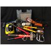 Image 1 : HOLE SAW BITS, 2 GRINDERS, RYOBI BATTERY CHARGER, BOLT CUTTERS, SOLAR POWERED RADIO AND MORE