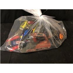 LARGE BAG OF TOOLS INC. RYOBI,  HILTI POWER TOOLS, WRENCHES, HAMMERS, RIVETERS AND MORE