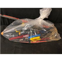 LARGE BAG OF TOOLS INC. HAMMERS, BOLT CUTTERS, AXES AND MORE