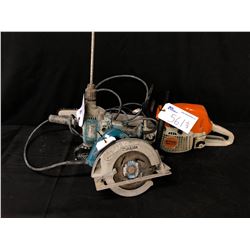 STIHL MS271 GAS CHAIN SAW, MAKITA DRILL, AND MAKITA CIRCULAR SAW (3 PIECES)