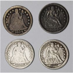 SEATED DIMES: 1854, 1854-O, 1855 AND 1856.