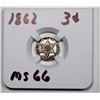 Image 1 : 1862 THREE CENT SILVER