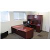 Image 2 : Wooden Modular Desk Ensemble w/Hutch & Executive Chair (largest desk piece 6' x 39", hutch piece 6' 