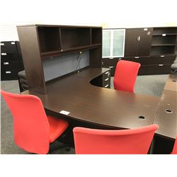 DARK ESPRESSO BOW FRONT L-SHAPE EXECUTIVE DESK WITH HUTCH, RIGHT HAND