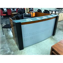 CHERRY 6' X 6' BOW FRONT GLASS TOP RECEPTION DESK