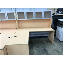 MAPLE 6' X 6' L-SHAPE EXECUTIVE DESK WITH FROSTED GLASS 4 DOOR HUTCH