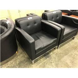 BLACK LEATHER CLUB STYLE RECEPTION CHAIR