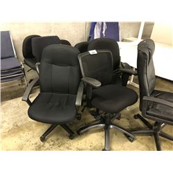 8 OFFICE CHAIRS AND 7 BLUE STACKING CHAIRS