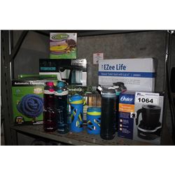 SHELF INCLUDING NINJA COFFEE BAR, RAISED TOILET SEAT, HOSE, MILK FROTHER, BOTTLES, AND MORE