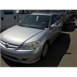 2005 HONDA CIVIC, SILVER, 4DRSD, GAS, AUTOMATIC, VIN#2HGES16635H043852, 168,714KMS,