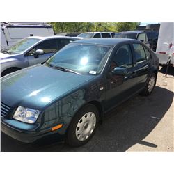 2001 VOLKSWAGEN JETTA, 4DR SEDAN, GREEN, VIN # 3VWSK29MX1M152500