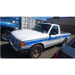 2001 FORD RANGER, WHITE, GAS, AUTOMATIC, VIN#1FTYR10U11PB36258, 159,793KMS, RD,CD,PW,CC,PL,AC, 1