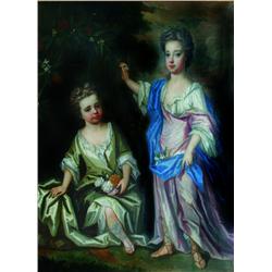 17th Century British School TWO SISTERS IN A LANDSCAPE (The Nieces of Captain. Blyth?), Oil on canva